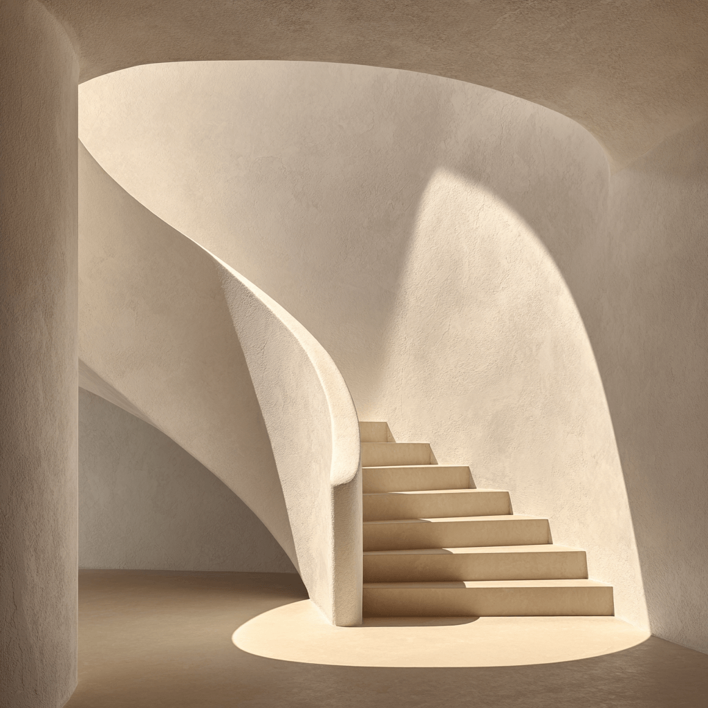 Modern apartment with sunlit interior stairwell and bright spaces